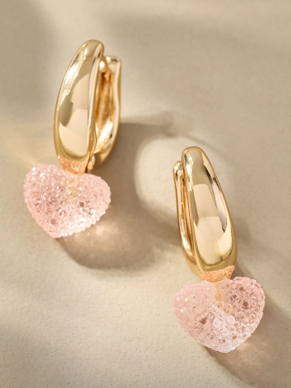 Nwt Gold Hoop Earrings with Pink Heart Drop